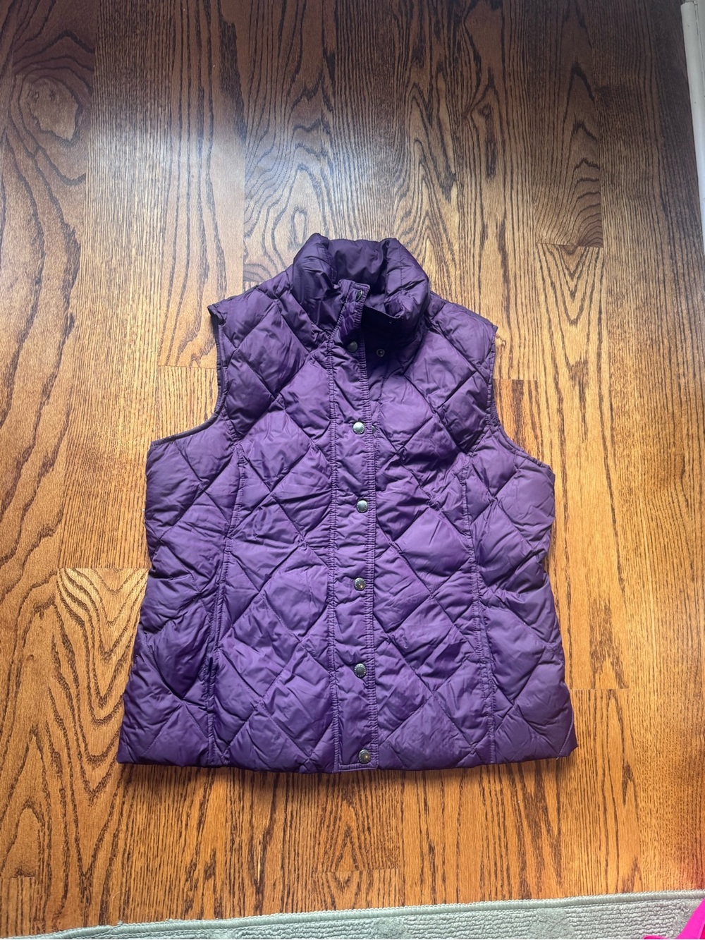 Lands End Down Feather Quilted Purple Women's Puffer Vest medium pockets light